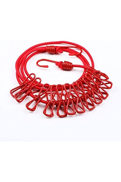 DUFF CLEAN Portable Elastic Clothesline with 12 Pegs 185-380 cm Length Practi...