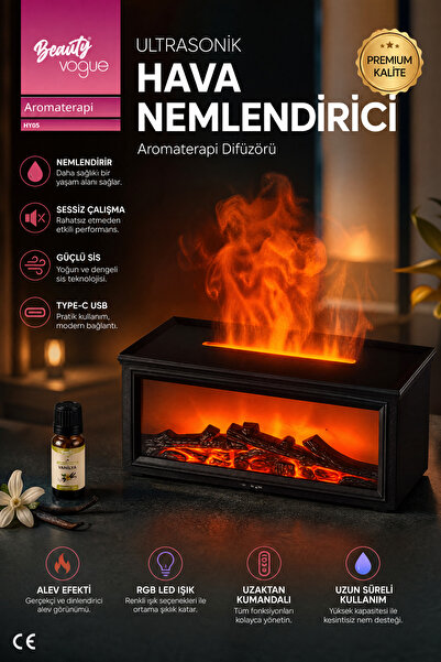 Beauty Vogue HY05 RGB Şömine Efektli Ultrasonik Hava Nemlendirici Aromaterapi...