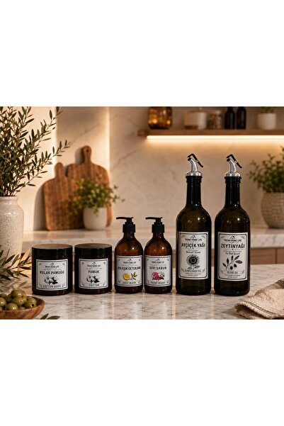 Trend Home Life 3 lü Set 6 Parça Cam 2li 750ml Yağdanlık Cam Amber 300ml 2li sıvı Sabunluk 2li Amber Pamukluk Yağlık