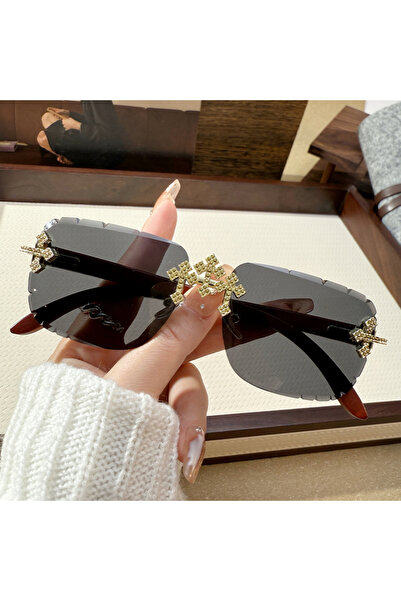 Choice Black Women's Fashionable Frameless Edged Sunglasses Square Frame Lace...