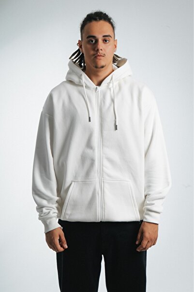 Twobucks Ecru Basic Oversize Men's Jacket Hoodie