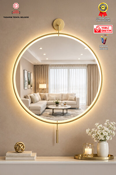 MetaQuartz Aksesuar Kablosuz LED’li Luxry Mirror Ayna GOLD 50x75 - 60x75 Cm M...