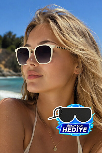 MİLANO KORS Unisex Gradient Glass White Frame Sunglasses with Handle Detail