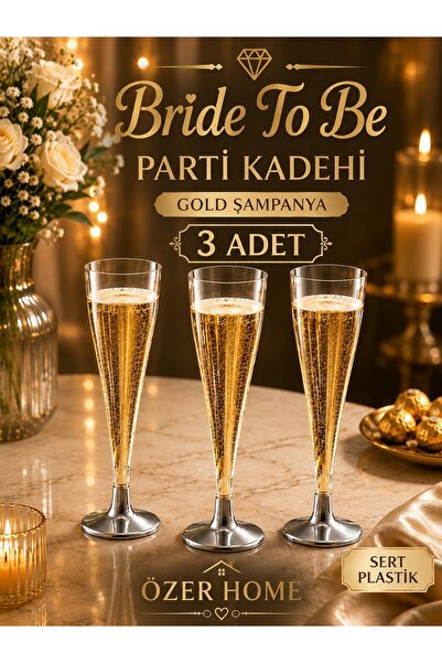 troykar Özer Home Bride To Be Parti Kadeh Şampanya Bardağı 3'lü Bekarlığa Ved...