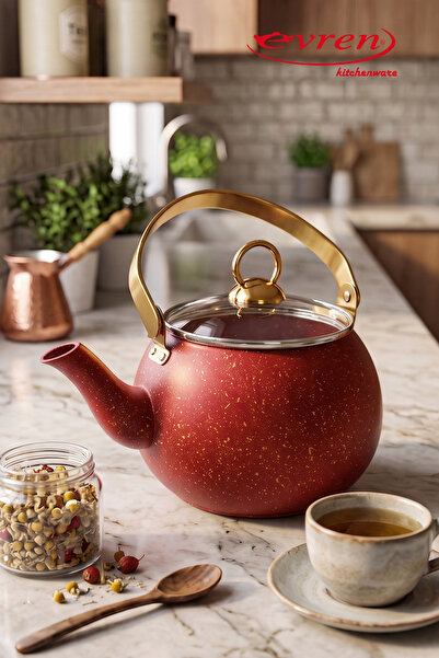 EVREN MUTFAK Evren Kırmızı(Red) Granit Küre Bitki Çayı Demliği Çaydanlığı 1 lt.