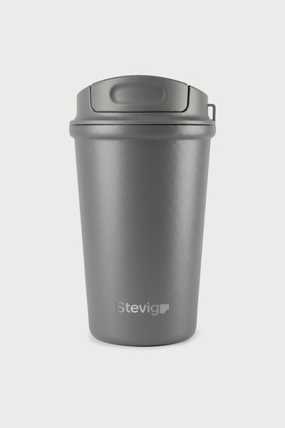 Stevig 4 Work Flip Open Coffee Mug Steel Thermos 400 ml Gray St-251