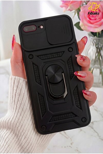 Fibaks iPhone 7 Plus/8 Plus Kılıf Kamera Korumalı Sürgülü Yüzüklü Armor Milit...