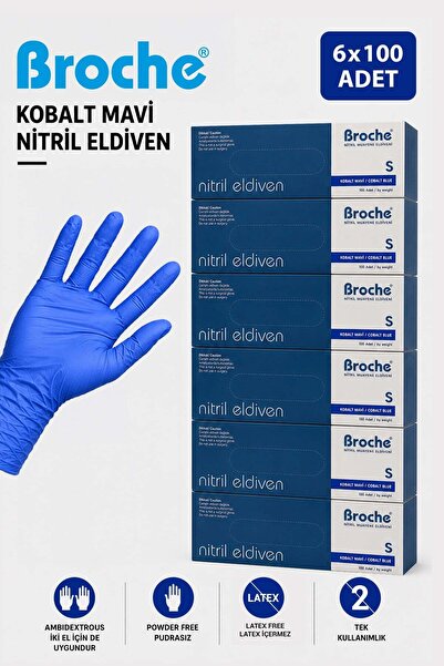 Broche NİTRİL SMALL ELDİVEN KOBALT MAVİ 6LI PAKET