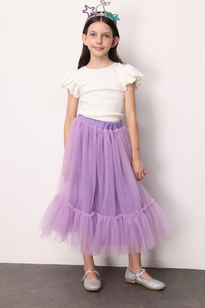 Le Mabelle Lilac Girl's Long Tulle Skirt - Mindy