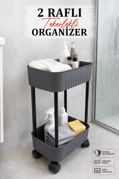 naturelove 2 Katlı Tekerlekli Tezgah Altı Banyo Mutfak Rafı Çok Amaçlı Dolap ...