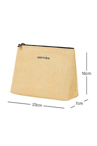 Ocean Home Textile Termal Yalıtımlı Güneşten Koruyan Su İtici Leke Tutmaz Jüt Keten Makyaj İlaç Çantası 23x16x7