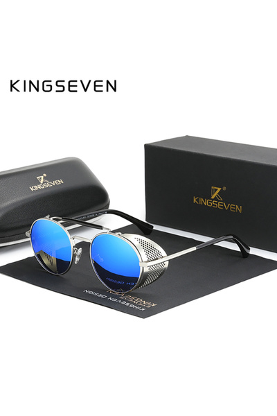 Choice Silvery Blue KINGSEVEN Retro Gothic Steampunk Sunglasses Polarized UV4...