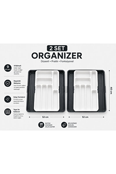 Turkco Organizator practic ajustabil cu 9 compartimente pentru sertare, organ...