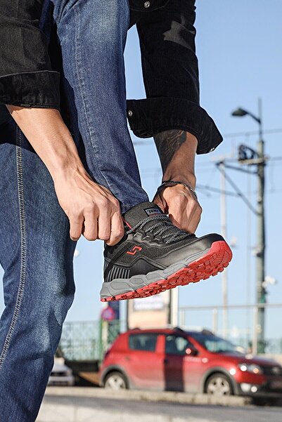 Jump 26582 Siyah - Kırmızı Erkek Kışlık Günlük Rahat Yürüyüş Koşu Sneaker Spo...