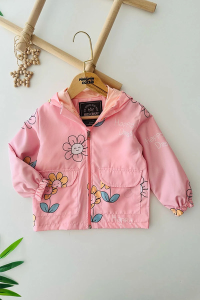 Minigimin Cicileri Pink Floral Printed Hooded Raincoat for Girls - Flowers of...