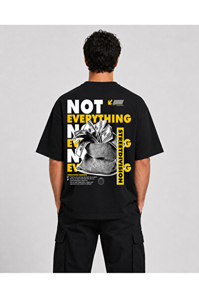 chaygoy Unisex Relaxed Fit Siyah Tişört Not Everything Ön ve Sırt Baskılı %100 Pamuk
