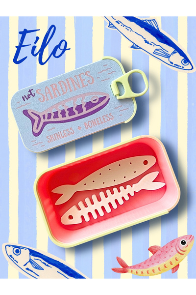 Eilo Sardalya Konservesi Sardines Takı Kutusu - Pembe & Mavi Yüzük, Küpe ve A...