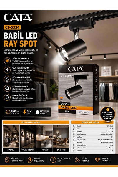 CT- 5334 SİYAH KASA RAY SPOT BEYAZ IŞIK 6500K