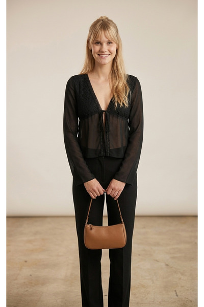 MAXLEVEL MODA Transparent Women's Tulle Blouse with Lining on the Chest Part ...