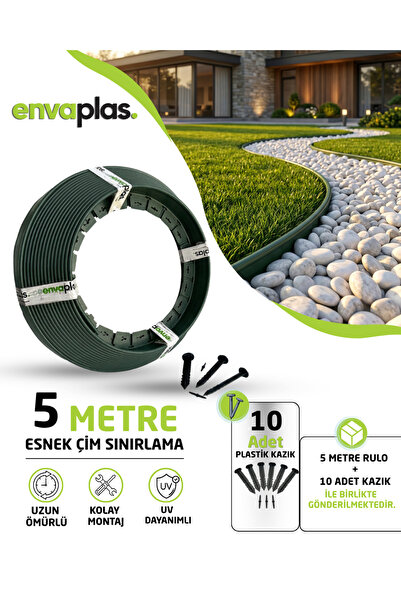 EnvaPlas Profesyonel Bahçe Ekipmanları Pratik Garden Çim Ayırıcı 5 M Yeşil Çi...