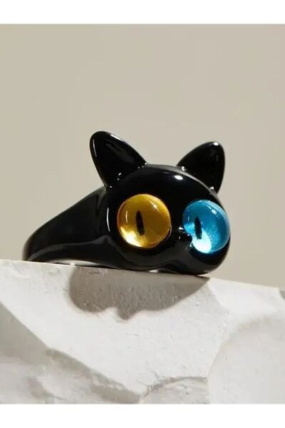 Choice black Cartoon Cute Acrylic Cat Ring Monster Big Eyes Adjustable Ring F...
