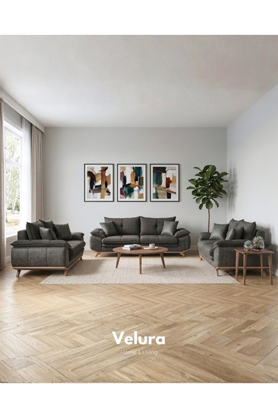 Velura Home & Living Azir Yataklı ve Bazalı Üç Adet Üçlü Kanepe & 3'lü Koltuk...