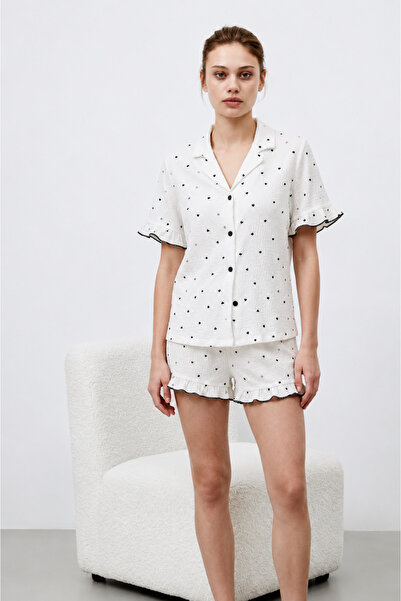 FİT WOMEN Women's Premium Ruffled White Pajama Set