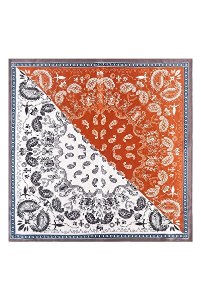 Silk and Cashmere Bordo Beyaz Laila Saf İpek Küçük Kare Eşarp 53x53 cm