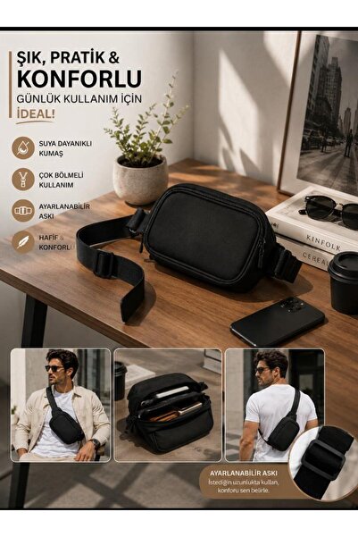 Sofia Erkek Siyah Günlük Crossbag body Bel Çantası
