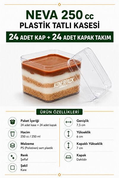 KONERPACK 24 Adet Kapaklı Şeffaf Renk Sert Plastik Magnolya Kasesi Sütlü Tatl...