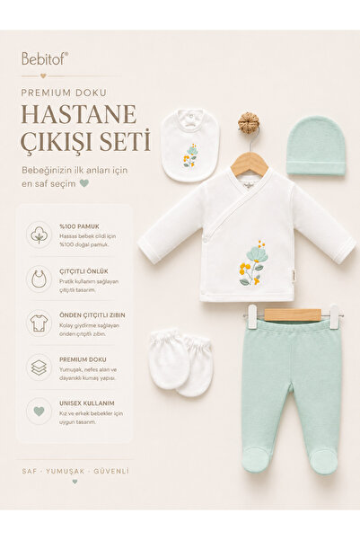 Bebitof Floral Patterned 5-Piece Newborn Hospital Release Bodysuit Set