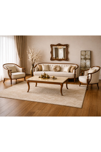 FAMİ HOME Pesaro Bej Orta Sehpa Ceviz Ahşap Ayaklı Modern- Avangard Salon Seh...