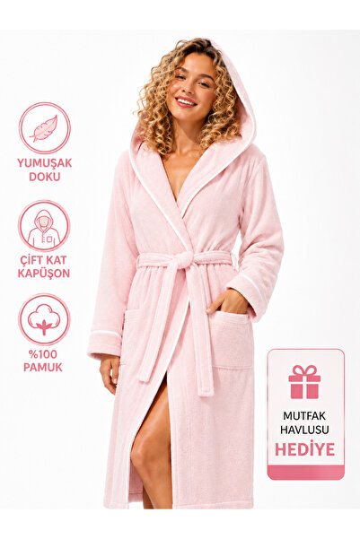 Layvera Μπουρνούζι Unisex Ροζ 100% Βαμβάκι |   Υψηλής ποιότητας, με κουκούλα ...