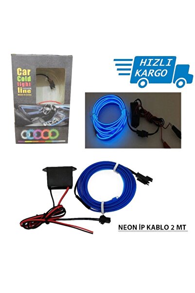 Universal Araba Araç İçi Torpido Ledi İp Neon İp Led El Wire 2 Metre Mavi