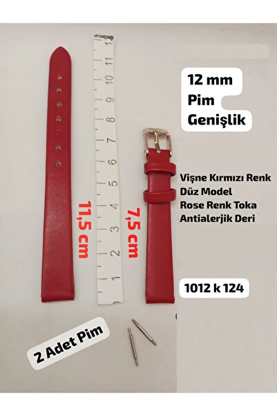 Brality 12 mm Uyumlu Kol Saati Kordonu - Vişne Kırmızı Renk DÜZ Model- ROSE R...