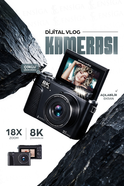 EN SİGA Dijital Vlog Kamerası 8K Açılabilir Ekranlı 18X Dijital Zoom Fotoğraf...