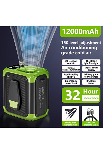 Choice1 Green Mini high-speed waist fan, bladeless USB hanging neck fan, outd...
