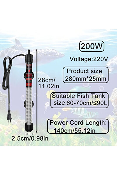 Choice 200W Aquarium Submersible Heater Fish Tank Water Heating Rod Constant ...