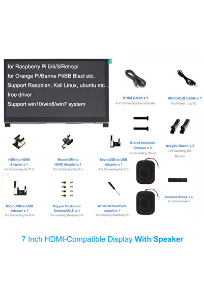 Choice1 With Speaker Raspberry Pi 5 7 inch IPS Touchscreen Monitor 1024X600 H...