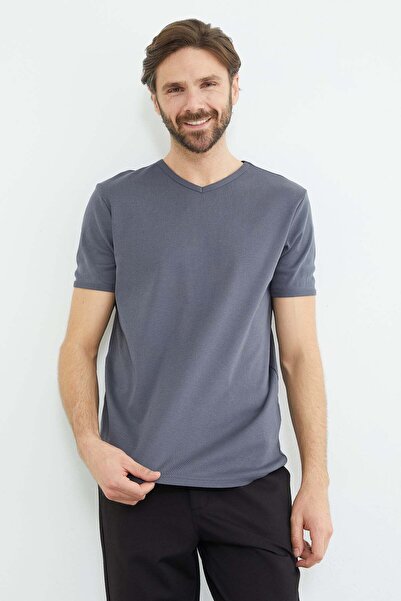 Fulla Moda Basic Ribbed V-Neck T-Shirt