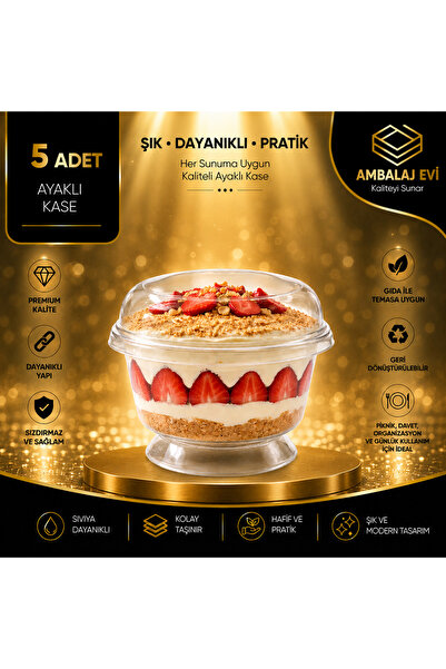 Ambalaj Evi Ayaklı Tatlı Ve Sunum Kasesi Kapak 200 ml 5 Adet Magnolya Kasesi
