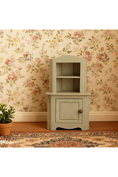 choice2 green 1Pc Miniature Wooden Corner Cabinet Realistic Details Ideal for...