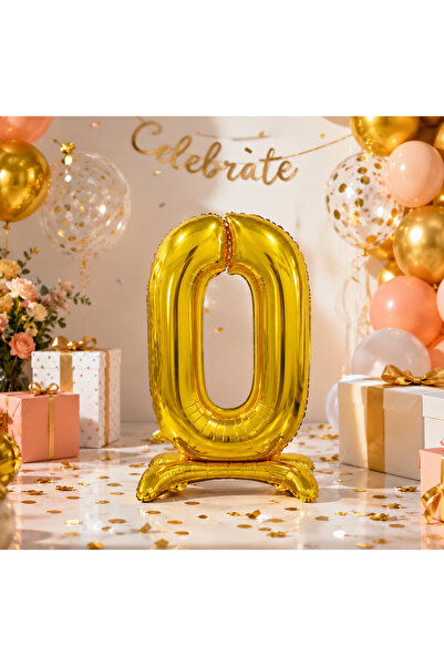 DODOMAR 0 Gold Footed Foil Number Balloon 32 Inch Rps Birthday Party Decoration