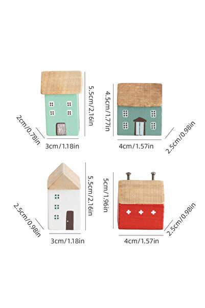 Choice Type A 4Pcs Small Wooden House Ornament Miniature Building Table Deskt...