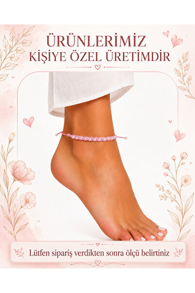 NEHOLİA İnci Boncuklu Halhal Ayarlanabilir Pembe Bohem Yazlık Kadın Ayak Bile...
