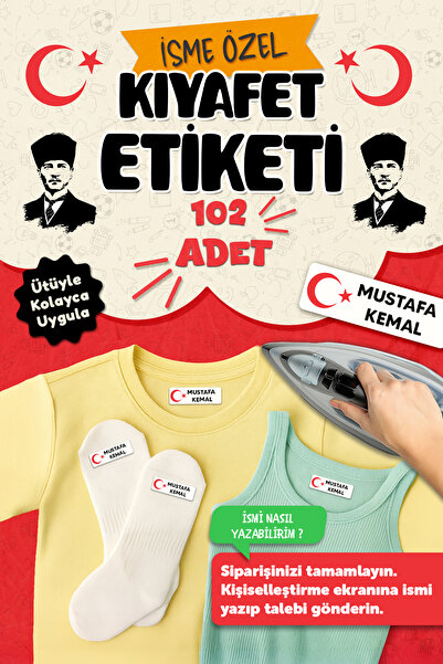 MSticker Kıyafet Etiketi - Okul Kıyafetlerine Kişiye Özel 30 Saniyede Kolay Uygulama Yıkanabilir Ay Yıldız