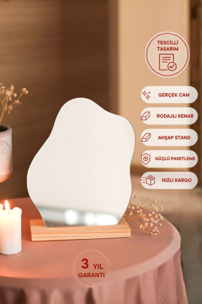 EVCAZIM Pinterest Aynası Düzensiz Asimetrik Ahşap Masa Aynası, Çerçevesiz Mak...