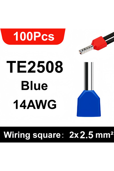Choice4 100pcs-TE2508 100/700pcs TE Double Wire Tube PVC Insulated Terminal C...