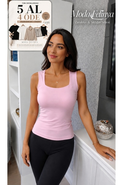 moda felinya Women's Square Neck Duck Pink Color Sleeveless Strappy Buzzy Mod...