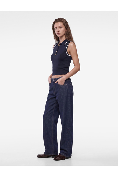 Koton Color Contrast Buttoned Sleeveless Polo Neck Knitwear Blouse